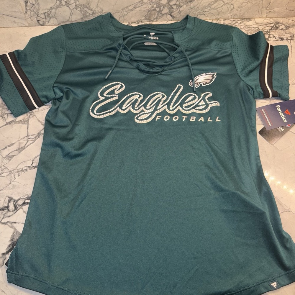 Women's Medium Fanatics Green Philadelphia Eagles Play Script Lace-Up T-Shirt